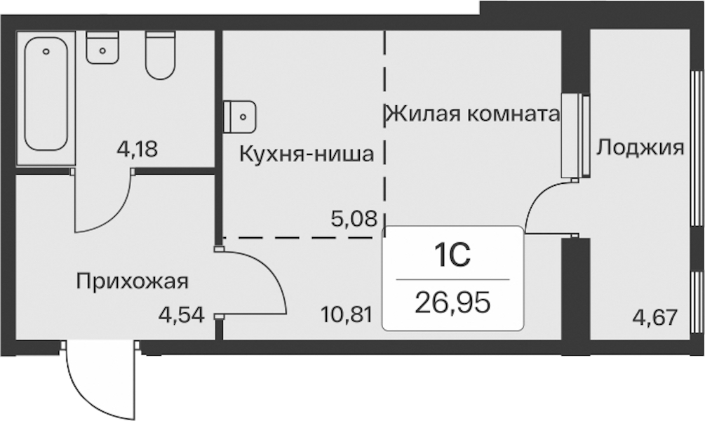 Квартира студия 26.95 м², 3/11 эт., ЖК «Расцветай в Янино»